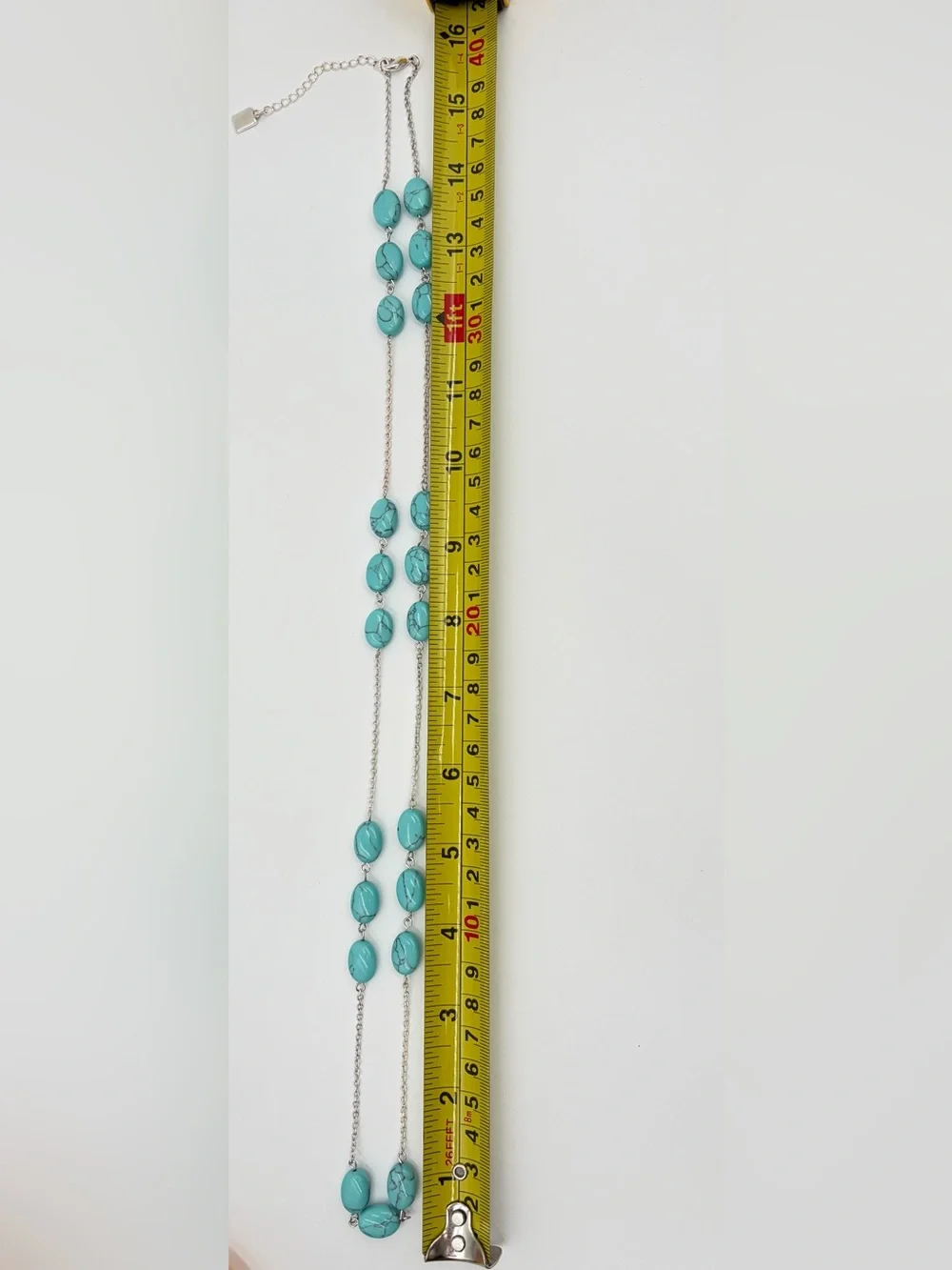 Chaps Faux Turquoise Silver Tone Necklace